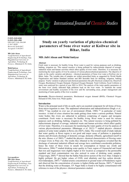 Study on Yearly Variation of Physico-Chemical Parameters Of