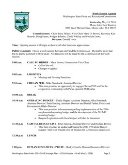 Work Session Agenda Washington State Parks and Recreation Commission