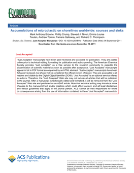 Accumulations of Microplastic on Shorelines Worldwide: Sources and Sinks Mark Anthony Browne, Phillip Crump, Stewart J