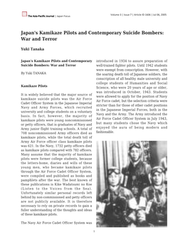 Japan's Kamikaze Pilots and Contemporary Suicide Bombers: War and Terror