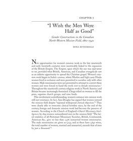 “I Wish the Men Were Half As Good” Gender Constructions in the Canadian North-Western Mission Field, –