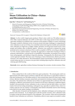 Straw Utilization in China—Status and Recommendations