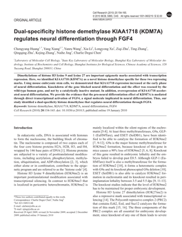 Dual-Specificity Histone Demethylase KIAA1718 (KDM7A) Regulates Neural Differentiation Through FGF4