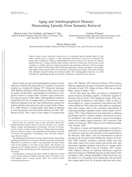 Aging and Autobiographical Memory: Dissociating Episodic from Semantic Retrieval