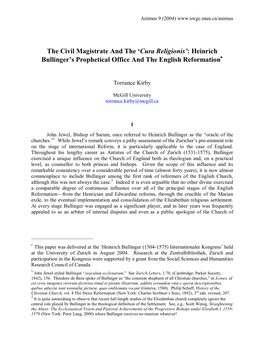 The Civil Magistrate and the 'Cura Religionis': Heinrich