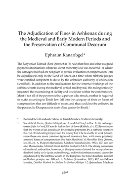 The Adjudication of Fines in Ashkenaz During the Medieval and Early Modern Periods and the Preservation of Communal Decorum