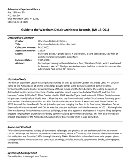 Guide to the Wareham Delair Architects Records, (MS 13-001)