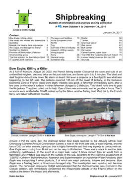 Shipbreaking Bulletin of Information and Analysis on Ship Demolition # 46, from October 1 to December 31, 2016