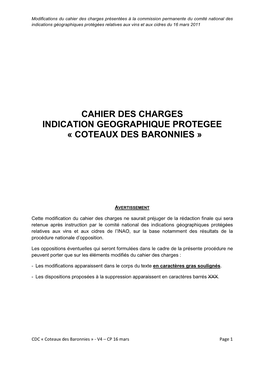 Cahier Des Charges Indication Geographique Protegee « Coteaux Des Baronnies »