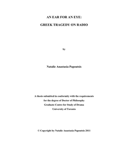 Greek Tragedy on Radio