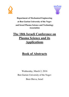 The 18Th Israeli Conference on Plasma Science and Its Applications