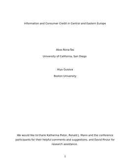 Information and Consumer Credit in Central and Eastern Europe Akos