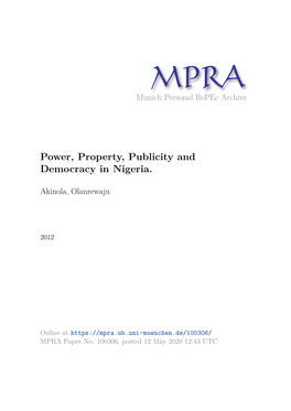 Power, Property, Publicity and Democracy in Nigeria