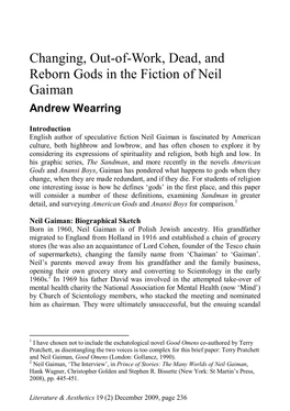 Changing, Out-Of-Work, Dead, and Reborn Gods in the Fiction of Neil Gaiman Andrew Wearring