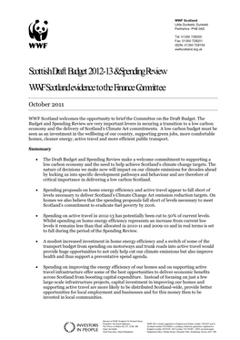 Scottish Draft Budget 2012-13 & Spending Review WWF Scotland Evidence to the Finance Committee