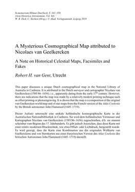 A Mysterious Cosmographical Map Attributed to Nicolaes Van Geelkercken