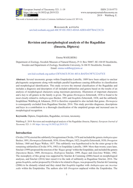 Revision and Morphological Analysis of the Ragadidae (Insecta, Diptera)