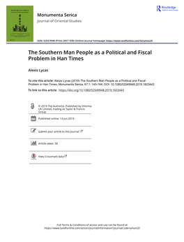 The Southern Man People As a Political and Fiscal Problem in Han Times