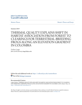 Thermal Quality Explains Shift in Habitat Association from Forest to Clearings for Terrestrial-Breeding Frogs Along