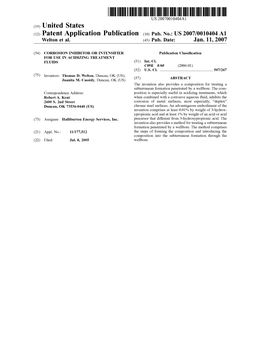 (12) Patent Application Publication (10) Pub. No.: US 2007/0010404 A1 Welton Et Al