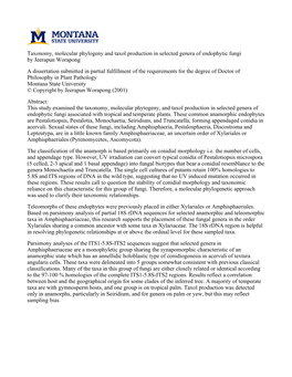 Taxonomy, Molecular Phylogeny and Taxol Production in Selected Genera of Endophytic Fungi by Jeerapun Worapong a Dissertation Su