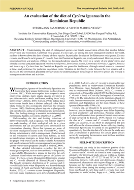 An Evaluation of the Diet of Cyclura Iguanas in the Dominican Republic