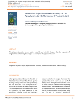 Expansion of Irrigation Networks Is a Priority for the Agricultural Sector (On the Example of Fergana Region)