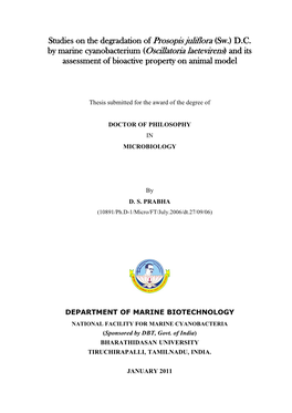Studies on the Degradation of Prosopis Juliflora (Sw.) D.C