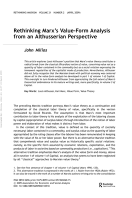 Rethinking Marx's Value-Form Analysis from an Althusserian