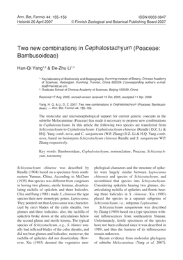 Two New Combinations in Cephalostachyum (Poaceae: Bambusoideae)