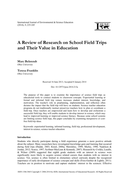 A Review of Research on School Field Trips and Their Value in Education