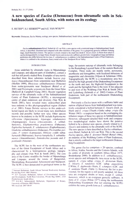 A New Species of Euclea (Ebenaceae) from Ultramafic Soils in Sek- Hukhuneland, South Africa, with Notes on Its Ecology