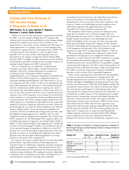 Coping with Viral Diversity in HIV Vaccine Design: a Response to Nickle Et Al