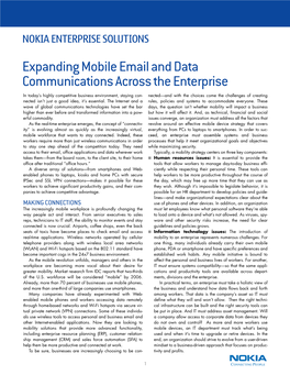 Expanding Mobile Email and Data Communications Across the Enterprise