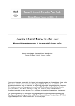 Adapting to Climate Change in Urban Areas