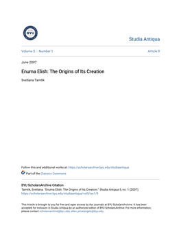 Enuma Elish: the Origins of Its Creation