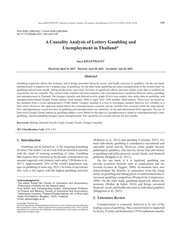 A Causality Analysis of Lottery Gambling and Unemployment in Thailand*