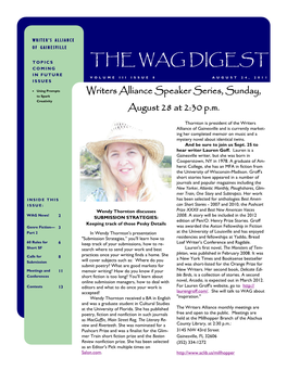 The Wag Digest I N F U T U R E Volume Iii Issue 8 August 24, 2011 Issues