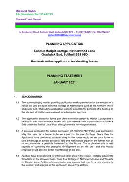 Richard Cobb PLANNING APPLICATION Land at Marlpit