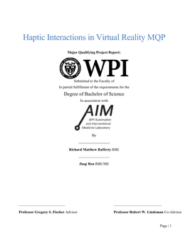 Haptic Interactions in Virtual Reality MQP