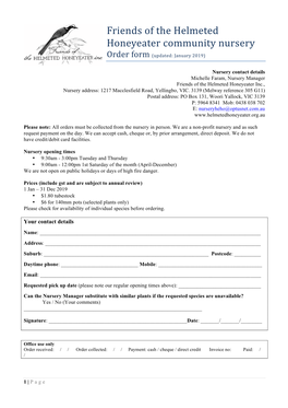 Friends of the Helmeted Honeyeater Community Nursery Order Form (Updated: January 2019)