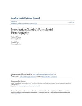 Introduction: Zambia's Postcolonial Historiography