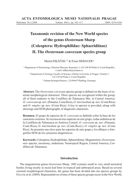 Taxonomic Revision of the New World Species of the Genus Oosternum Sharp (Coleoptera: Hydrophilidae: Sphaeridiinae) II