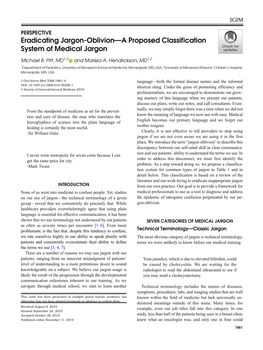 Eradicating Jargon-Oblivion—A Proposed Classification System of Medical Jargon Michael B