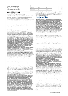 26 January 2016 Opposition: Stoke City Competition