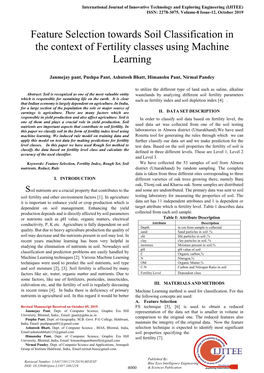 Feature Selection Towards Soil Classification in the Context of Fertility Classes Using Machine Learning