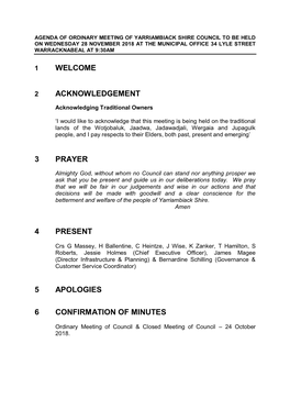 Agenda of the Council Meeting of the Yarriambiack Shire Council Held at 5.00 Pm on Tuesday 16 Amy 1995 in the Municipal Chamber