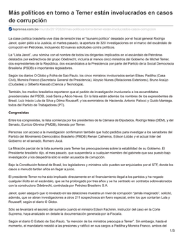 Más Políticos En Torno a Temer Están Involucrados En Casos De Corrupción