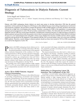 Diagnosis of Tuberculosis in Dialysis Patients: Current Strategy