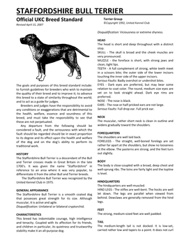 Download Staffordshire Bull Terrier Breed Standard